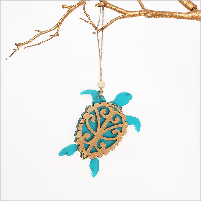 Bamboo Turtle Ornament - Teal