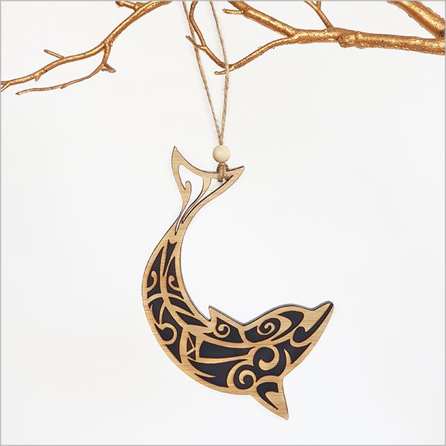 Bamboo Dolphin Ornament - Blue