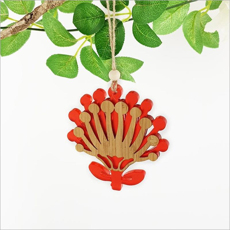 Bamboo Pohutukawa Ornament - Red